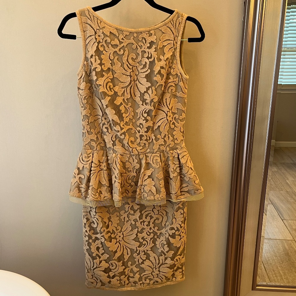 Tadashi Shoji Cream/Tan Peplum Dress size 2